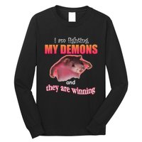 I Am Fighting My Demons And They Are Winning Funny Rat Meme Long Sleeve Shirt