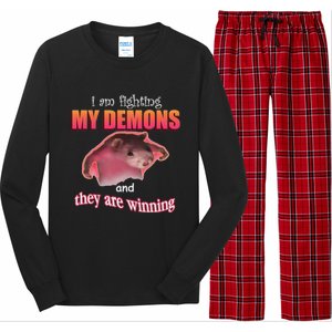 I Am Fighting My Demons And They Are Winning Funny Rat Meme Long Sleeve Pajama Set