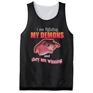 I Am Fighting My Demons And They Are Winning Funny Rat Meme Mesh Reversible Basketball Jersey Tank