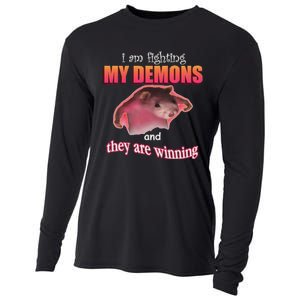 I Am Fighting My Demons And They Are Winning Funny Rat Meme Cooling Performance Long Sleeve Crew