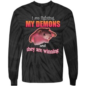 I Am Fighting My Demons And They Are Winning Funny Rat Meme Tie-Dye Long Sleeve Shirt