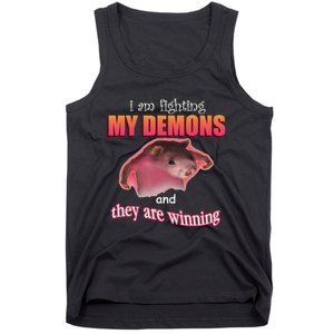 I Am Fighting My Demons And They Are Winning Funny Rat Meme Tank Top