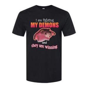 I Am Fighting My Demons And They Are Winning Funny Rat Meme Softstyle CVC T-Shirt