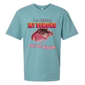 I Am Fighting My Demons And They Are Winning Funny Rat Meme Sueded Cloud Jersey T-Shirt