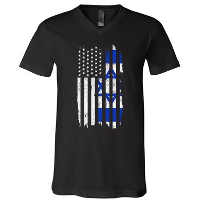 Israel American Flag Patriotic Israeli Pride V-Neck T-Shirt