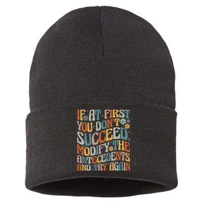 If At First You Dont Succeed Behavior Teacher ABA Therapist Sustainable Knit Beanie