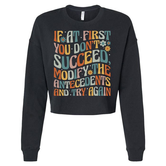 If At First You Dont Succeed Behavior Teacher ABA Therapist Cropped Pullover Crew