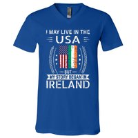 Irish American Flag Gift Meaningful Gift My Story Began In Ireland V-Neck T-Shirt