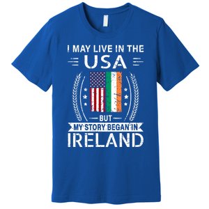 Irish American Flag Gift Meaningful Gift My Story Began In Ireland Premium T-Shirt