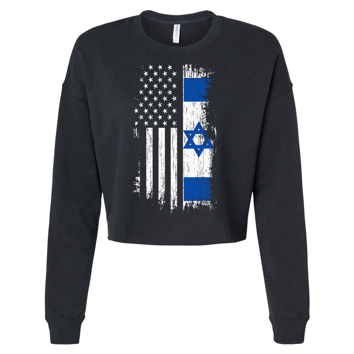 Israeli American Flag Pride Israel Usa Cropped Pullover Crew