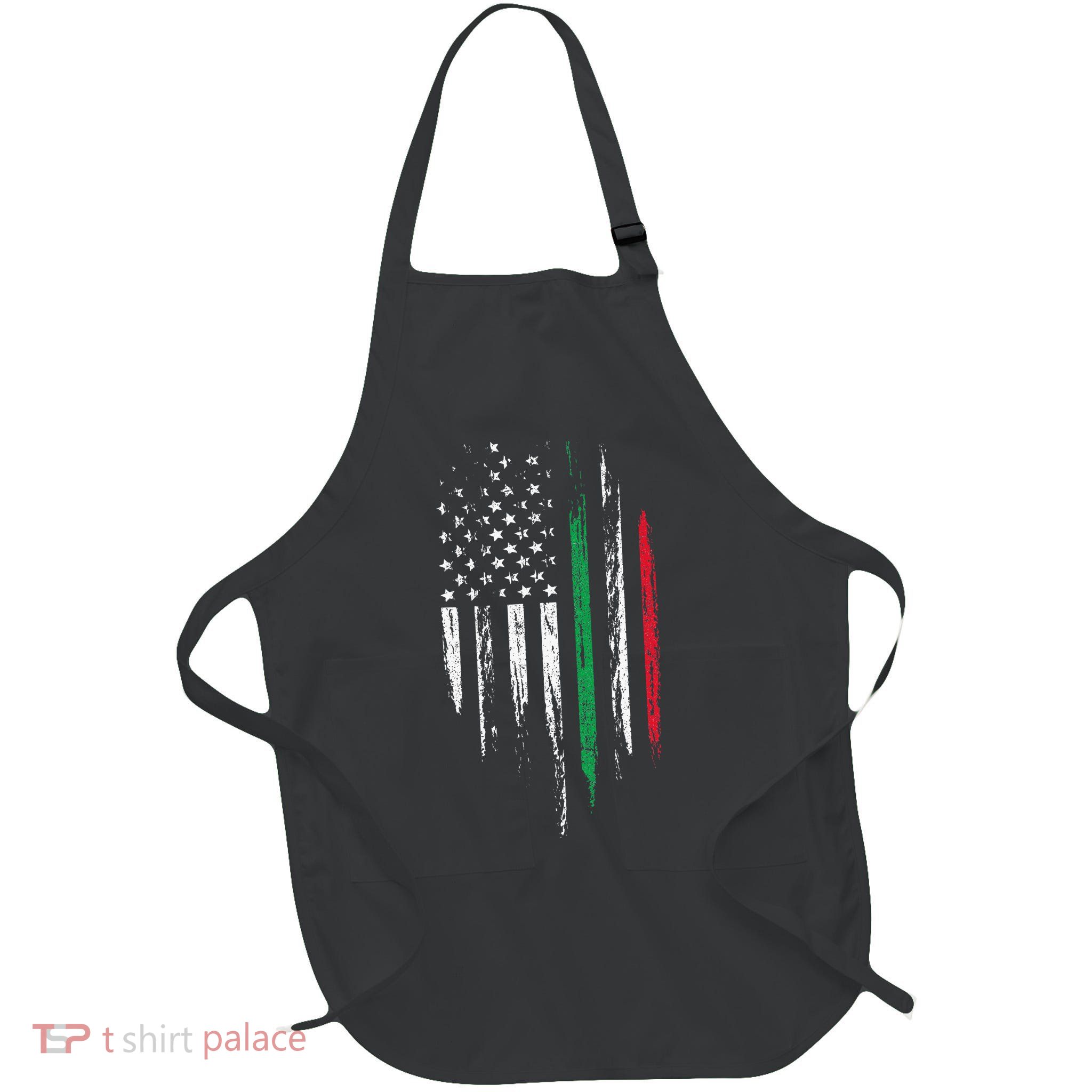 Italian American Flag Combo Italy USA Italia Patriotic Gift Full-Length Apron With Pockets