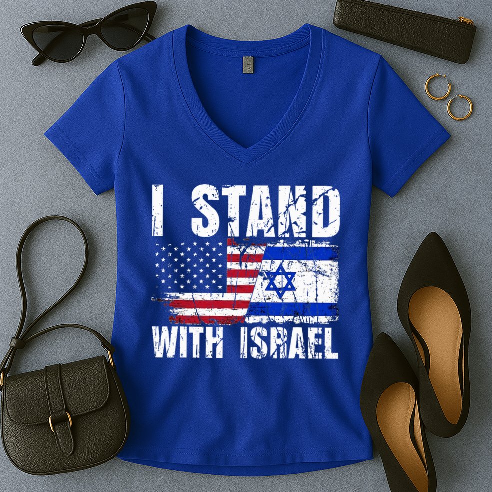 Israeli American Flag Pride Israel Usa Star Of Jerusalem Women's V-Neck T-Shirt