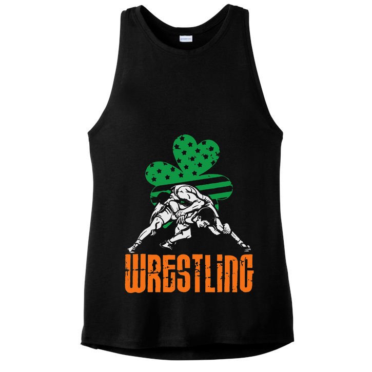 Irish American Flag Shamrock Wrestling St. Patricks Day Ladies PosiCharge Tri-Blend Wicking Tank