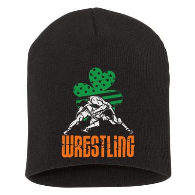 Irish American Flag Shamrock Wrestling St. Patricks Day Short Acrylic Beanie