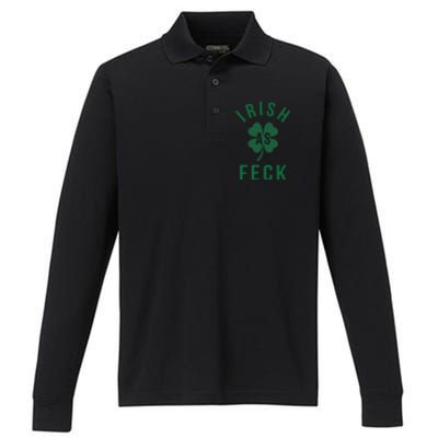 Irish As Feck Green Lucky Shamrock St Patrick's Day Gift Performance Long Sleeve Polo