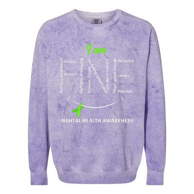 I Am Fine Mental Health Awareness Ribbon Green Colorblast Crewneck Sweatshirt