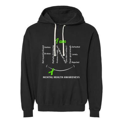 I Am Fine Mental Health Awareness Ribbon Green Garment-Dyed Fleece Hoodie