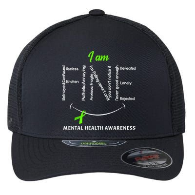 I Am Fine Mental Health Awareness Ribbon Green Flexfit Unipanel Trucker Cap
