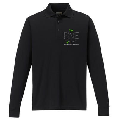 I Am Fine Mental Health Awareness Ribbon Green Performance Long Sleeve Polo