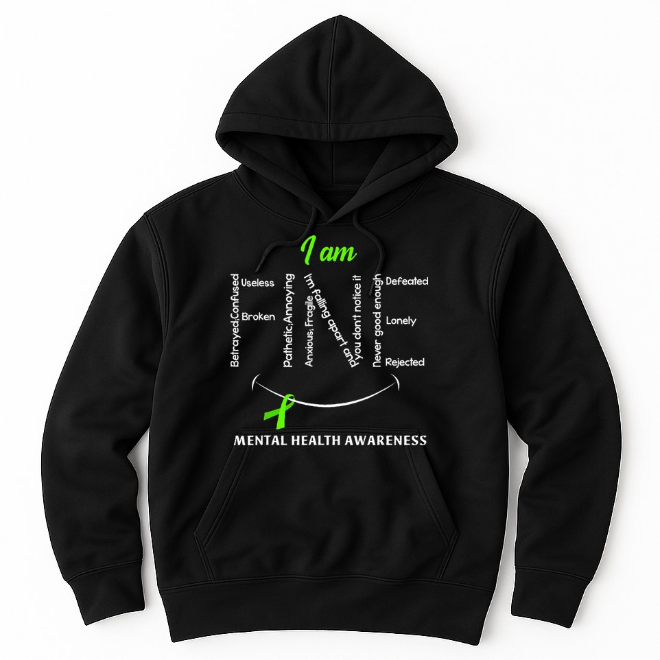 I Am Fine Mental Health Awareness Ribbon Green Hoodie