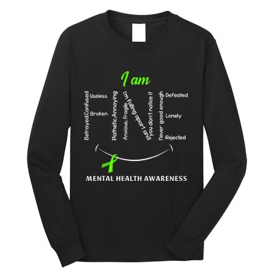 I Am Fine Mental Health Awareness Ribbon Green Long Sleeve Shirt