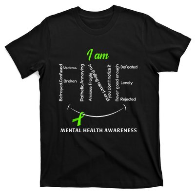 I Am Fine Mental Health Awareness Ribbon Green T-Shirt