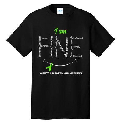 I Am Fine Mental Health Awareness Ribbon Green Tall T-Shirt