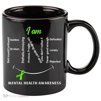 I Am Fine Mental Health Awareness Ribbon Green 11oz C Handle Ceramic Mug