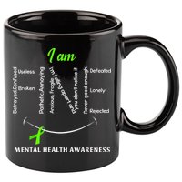 I Am Fine Mental Health Awareness Ribbon Green 11oz C Handle Ceramic Mug