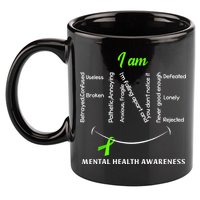 I Am Fine Mental Health Awareness Ribbon Green 11oz C Handle Ceramic Mug