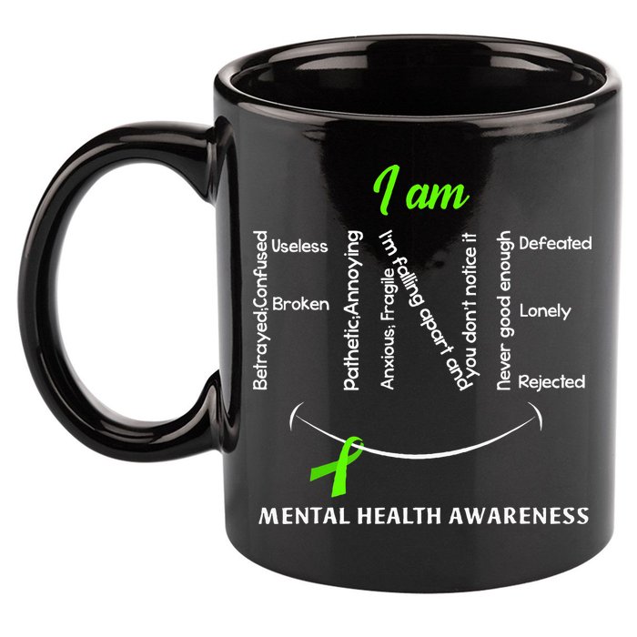 I Am Fine Mental Health Awareness Ribbon Green 11oz C Handle Ceramic Mug