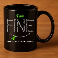 I Am Fine Mental Health Awareness Ribbon Green 11oz C Handle Ceramic Mug