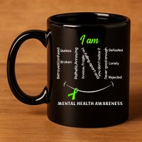 I Am Fine Mental Health Awareness Ribbon Green 11oz C Handle Ceramic Mug