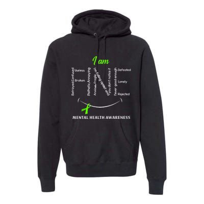 I Am Fine Mental Health Awareness Ribbon Green Premium Hoodie