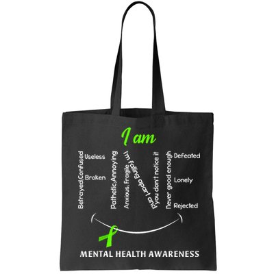 I Am Fine Mental Health Awareness Ribbon Green Bag