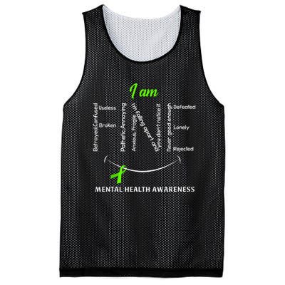 I Am Fine Mental Health Awareness Ribbon Green Mesh Reversible Basketball Jersey Tank