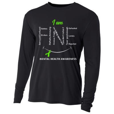 I Am Fine Mental Health Awareness Ribbon Green Cooling Performance Long Sleeve Crew