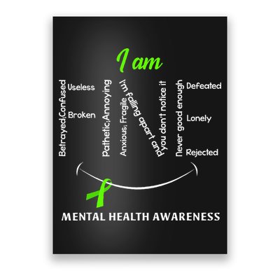 I Am Fine Mental Health Awareness Ribbon Green Poster
