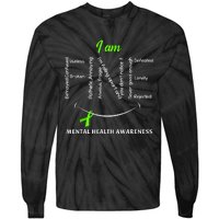 I Am Fine Mental Health Awareness Ribbon Green Tie-Dye Long Sleeve Shirt