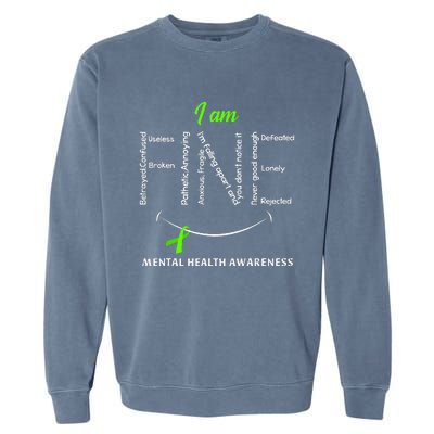 I Am Fine Mental Health Awareness Ribbon Green Garment-Dyed Sweatshirt