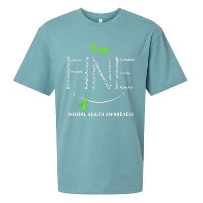 I Am Fine Mental Health Awareness Ribbon Green Sueded Cloud Jersey T-Shirt