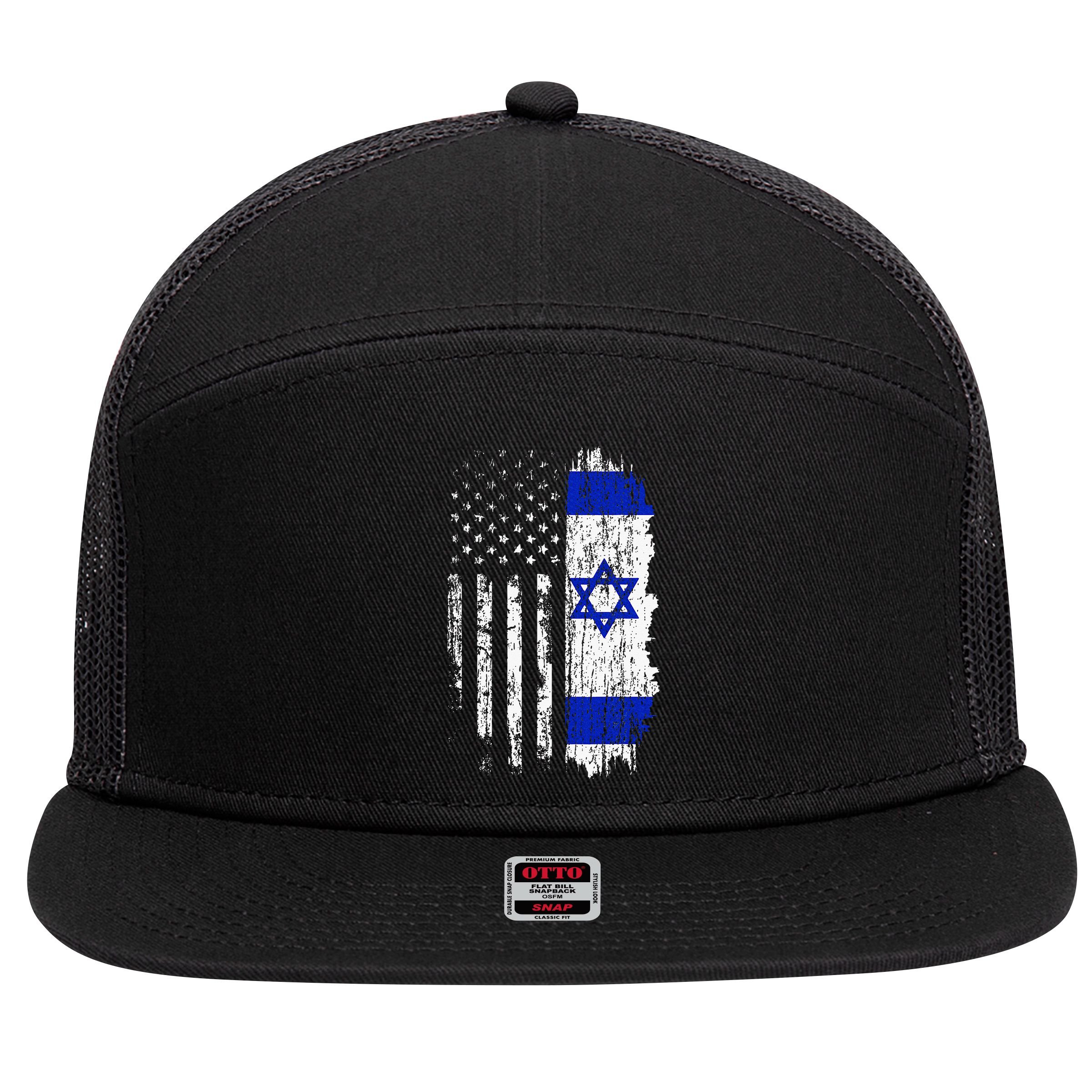 Israeli American Flag Pride Israel USA Israeli 7 Panel Mesh Trucker Snapback Hat