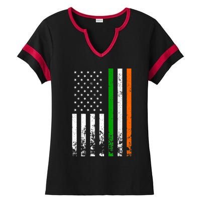 Irish American Flag Ireland Flag ST PATRICKS DAY Gift Lucky Ladies Halftime Notch Neck Tee