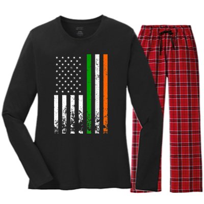 Irish American Flag Ireland Flag ST PATRICKS DAY Gift Lucky Women's Long Sleeve Flannel Pajama Set 