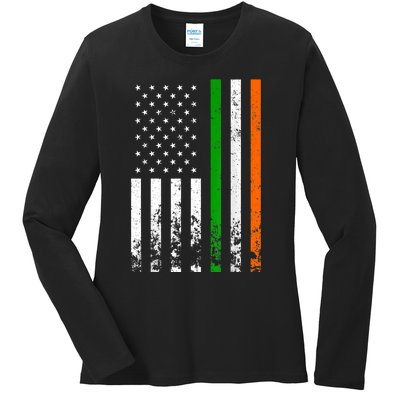 Irish American Flag Ireland Flag ST PATRICKS DAY Gift Lucky Ladies Long Sleeve Shirt