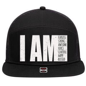 I Am Fearless Strong Blessed Motivational Quote 7 Panel Mesh Trucker Snapback Hat