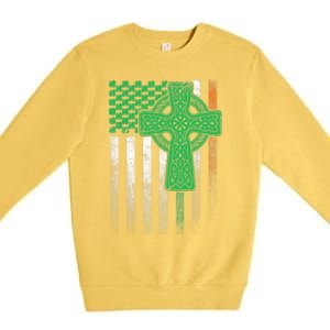 Irish American Flag Ireland Flag ST PATRICKS DAY Gift Cross Premium Crewneck Sweatshirt