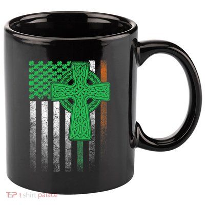 Irish American Flag Ireland Flag ST PATRICKS DAY Gift Cross 11oz C Handle Ceramic Mug