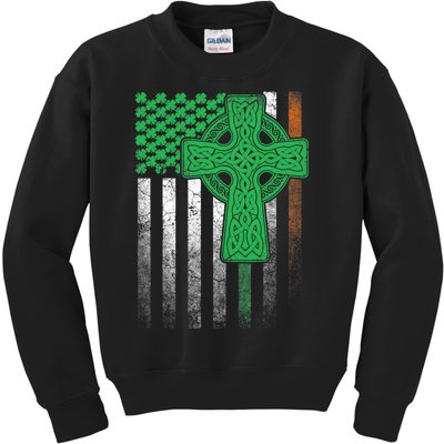 Irish American Flag Ireland Flag ST PATRICKS DAY Gift Cross Kids Sweatshirt