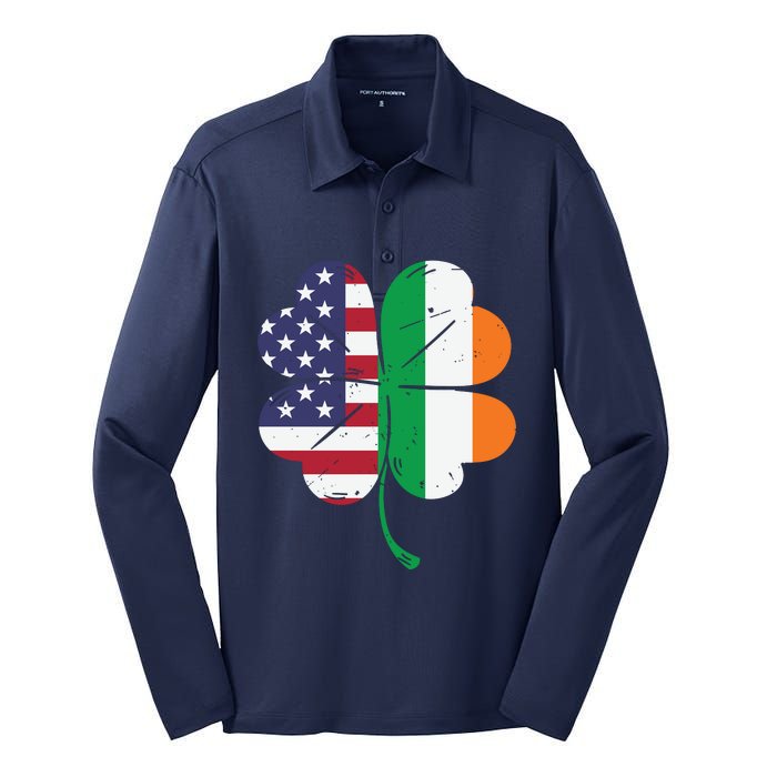 Irish American Flag St Patricks Day Silk Touch Performance Long Sleeve Polo